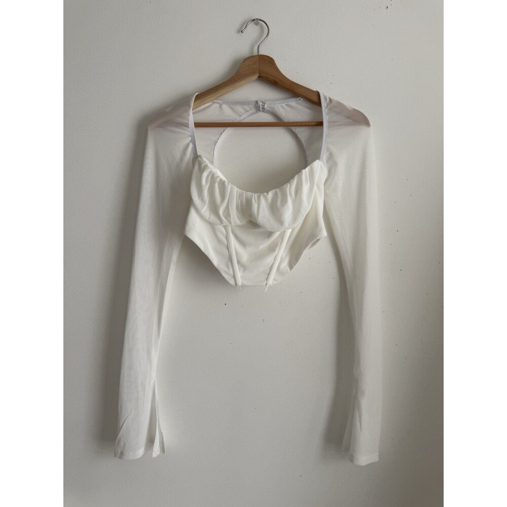 Princess Polly Women’s White Corset Crop Top Mesh Long Sleeves Ruffle Bust US 6